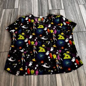 Women’s Halloween Nightmare Before Christmas Scrub Top 3XL Jack Sally Black